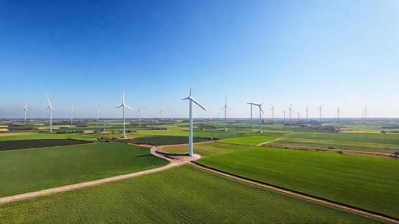 Turbinas eólicas iluminan un paisaje rural