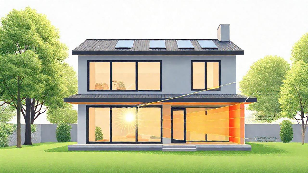 Casa moderna eficiente, ilustrada minimalista y gráfica