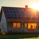 Paneles solares iluminan una casa familiar