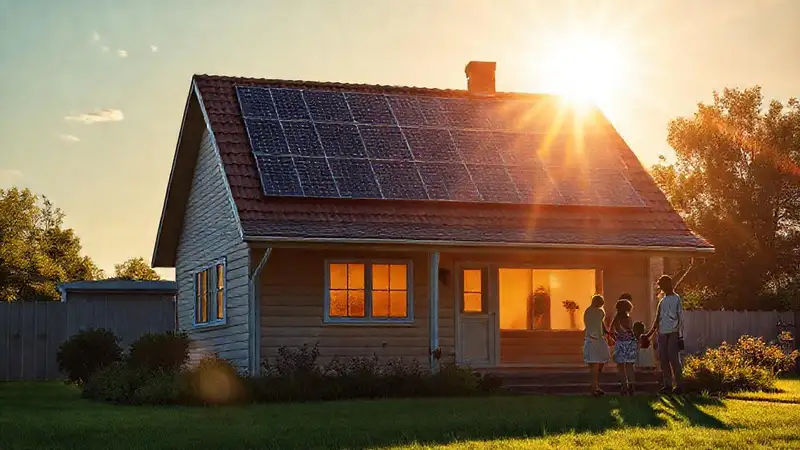 Paneles solares iluminan una casa familiar