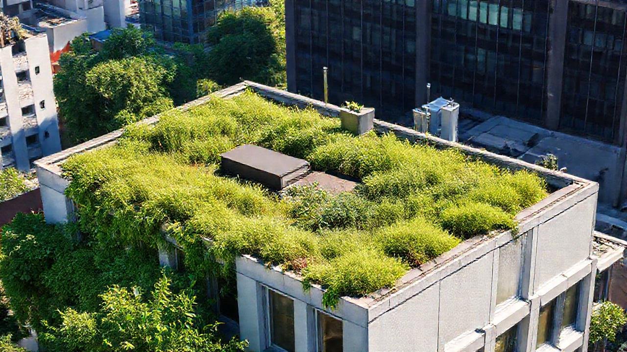 Un edificio moderno con techo verde