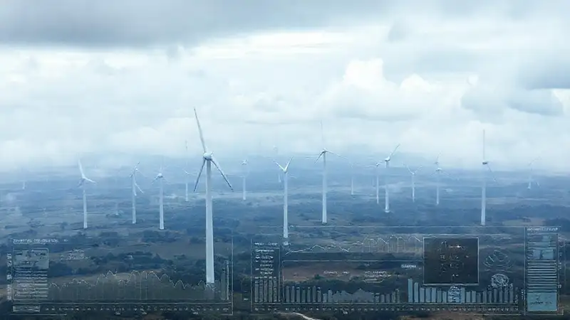 Turbinas eólicas monitorizan un paisaje tecnológico