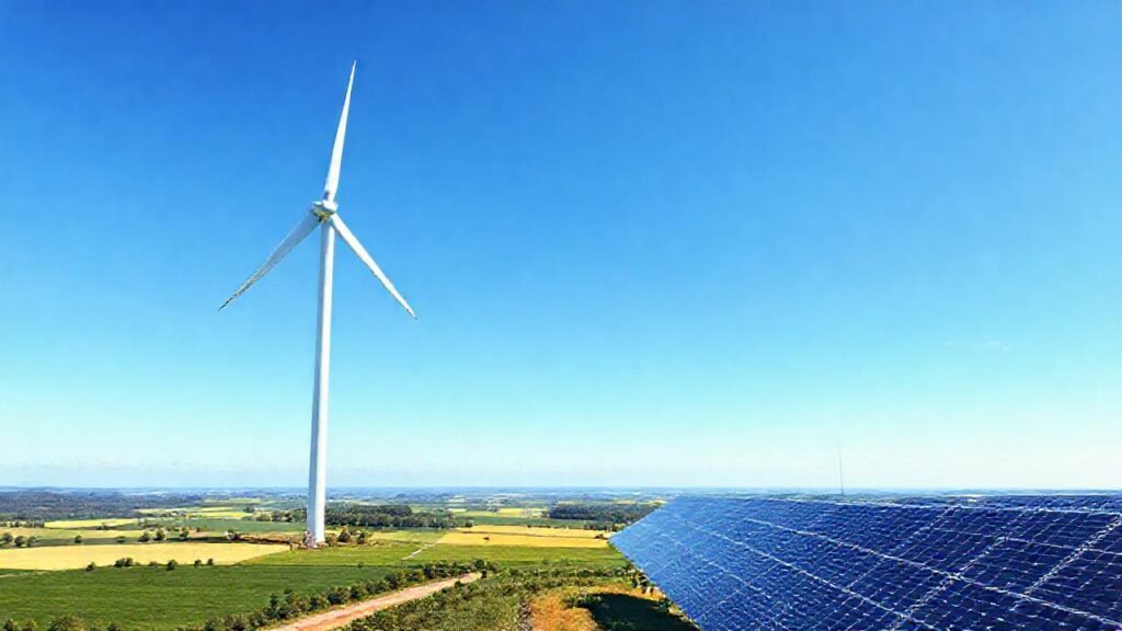 Turbina eólica moderna genera energía limpia