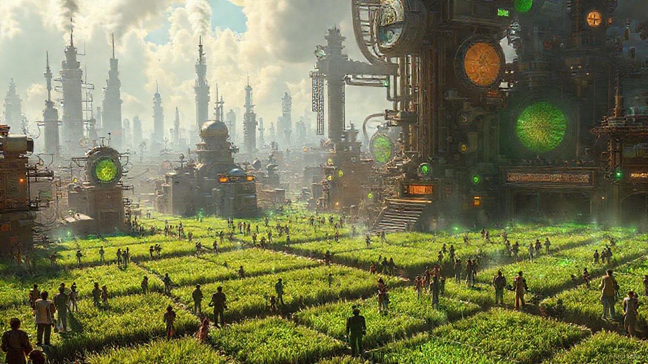 Ciudad steampunk vibrante con energía y esperanza