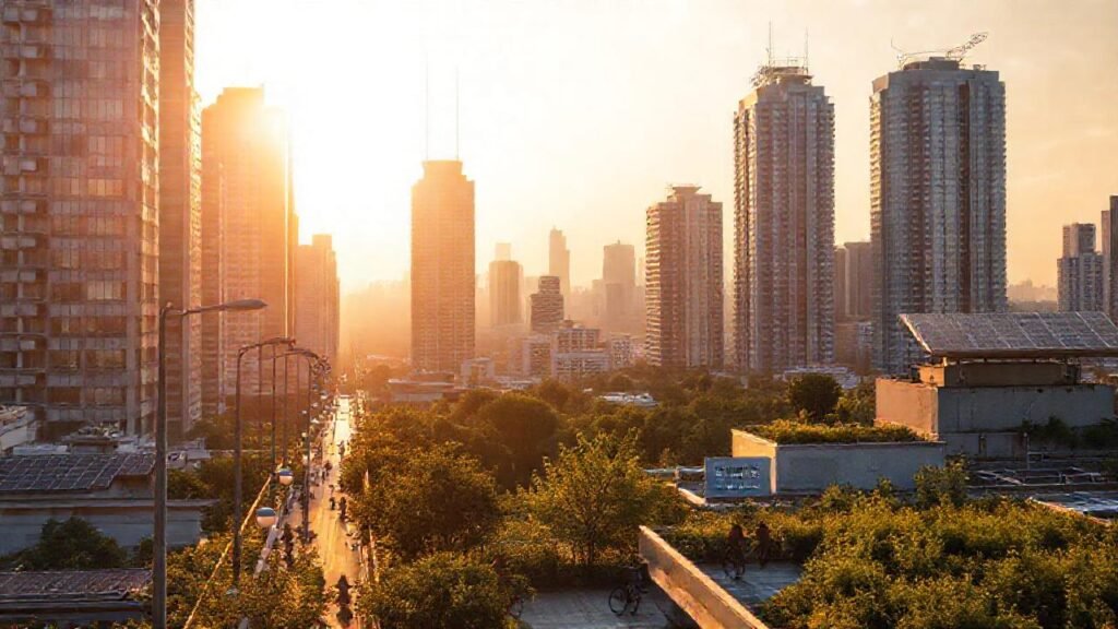 La ciudad moderna irradia esperanza sostenible