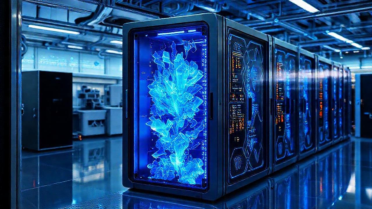 Almacenamiento futurista irradia energía digital brillante