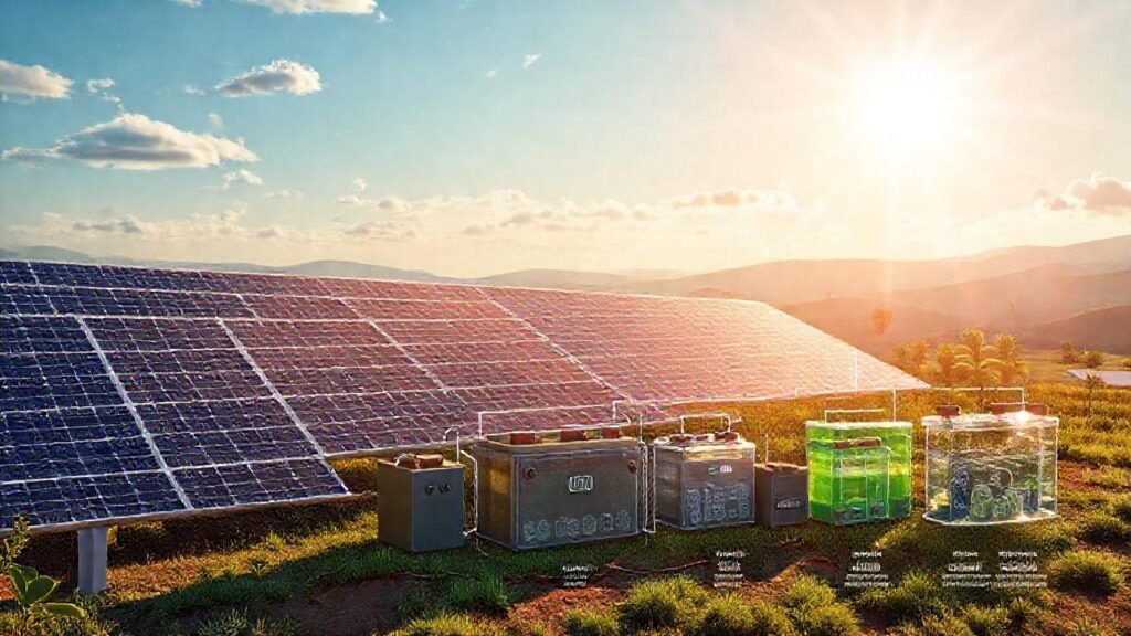 Energía solar futurista y limpia almacena luz