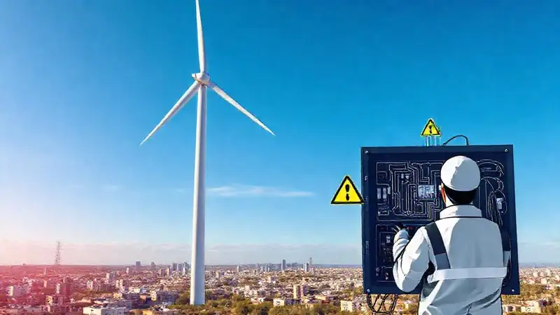 Un técnico controla turbinas eólicas urbanas