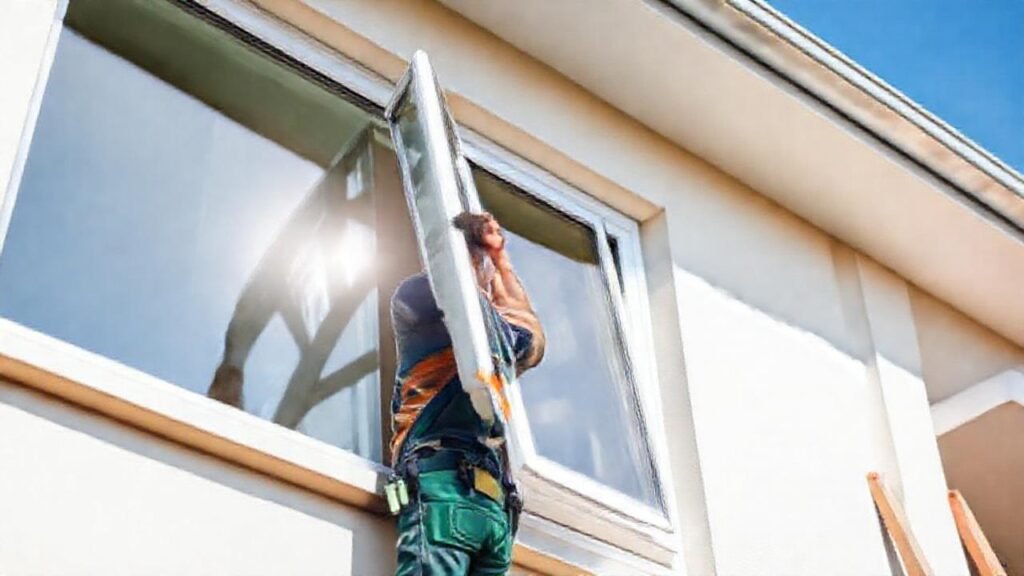Un trabajador instala ventanas en casa