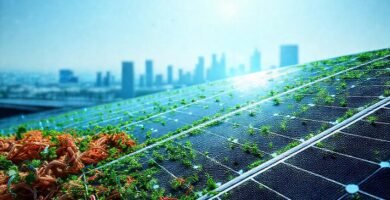 Tecnología sostenible ilumina una ciudad futurista