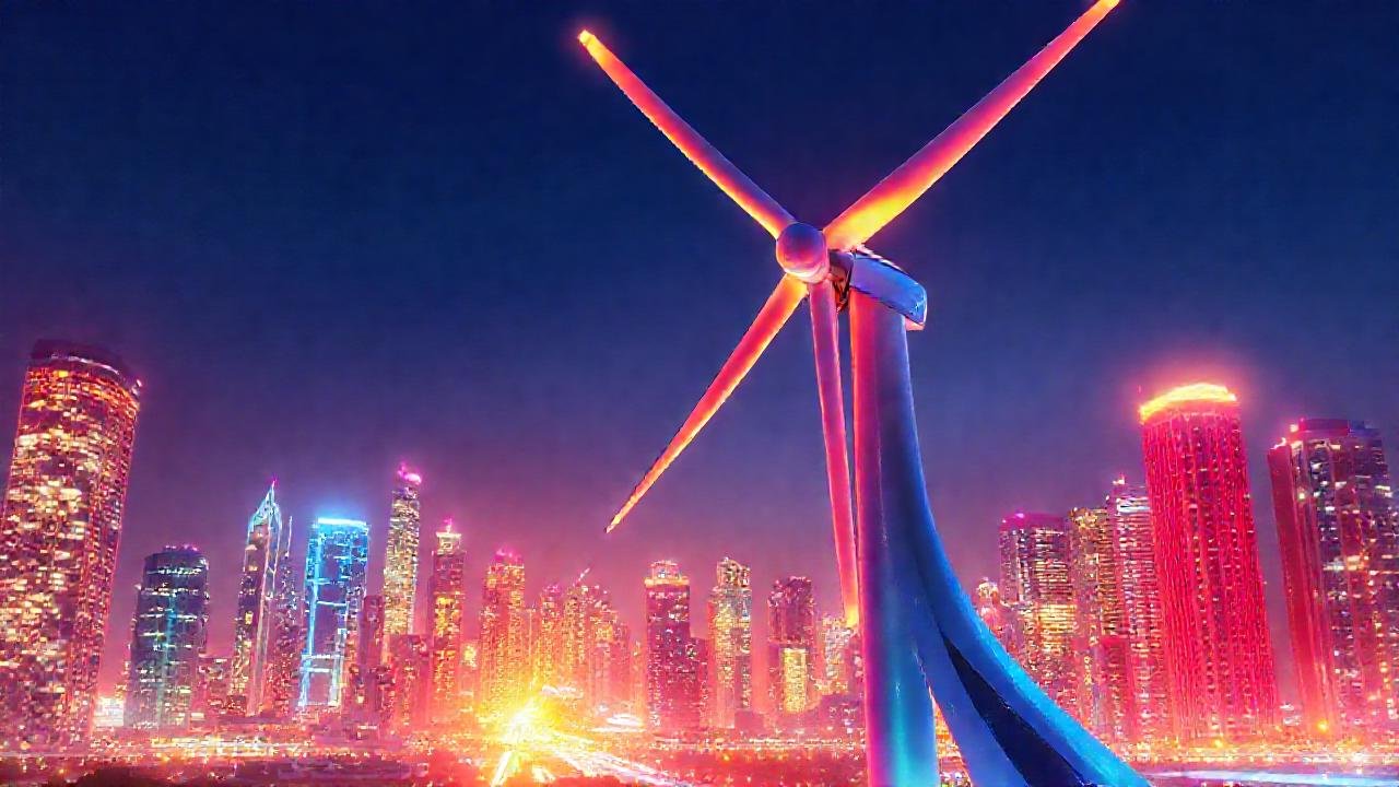 Turbina futurista ilumina el horizonte urbano