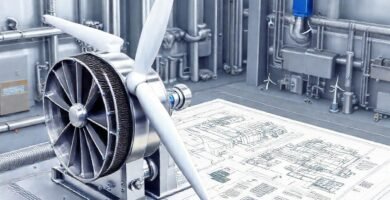 Turbina eólica ilustra energía verde industrial