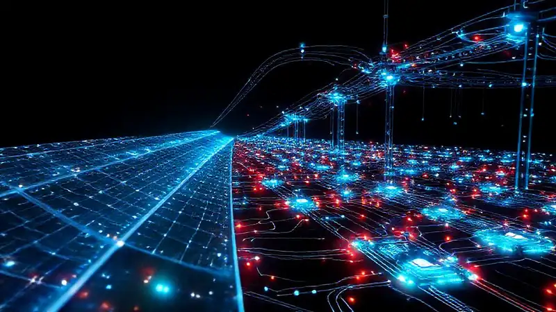 Una red energética futurista brillante fluye