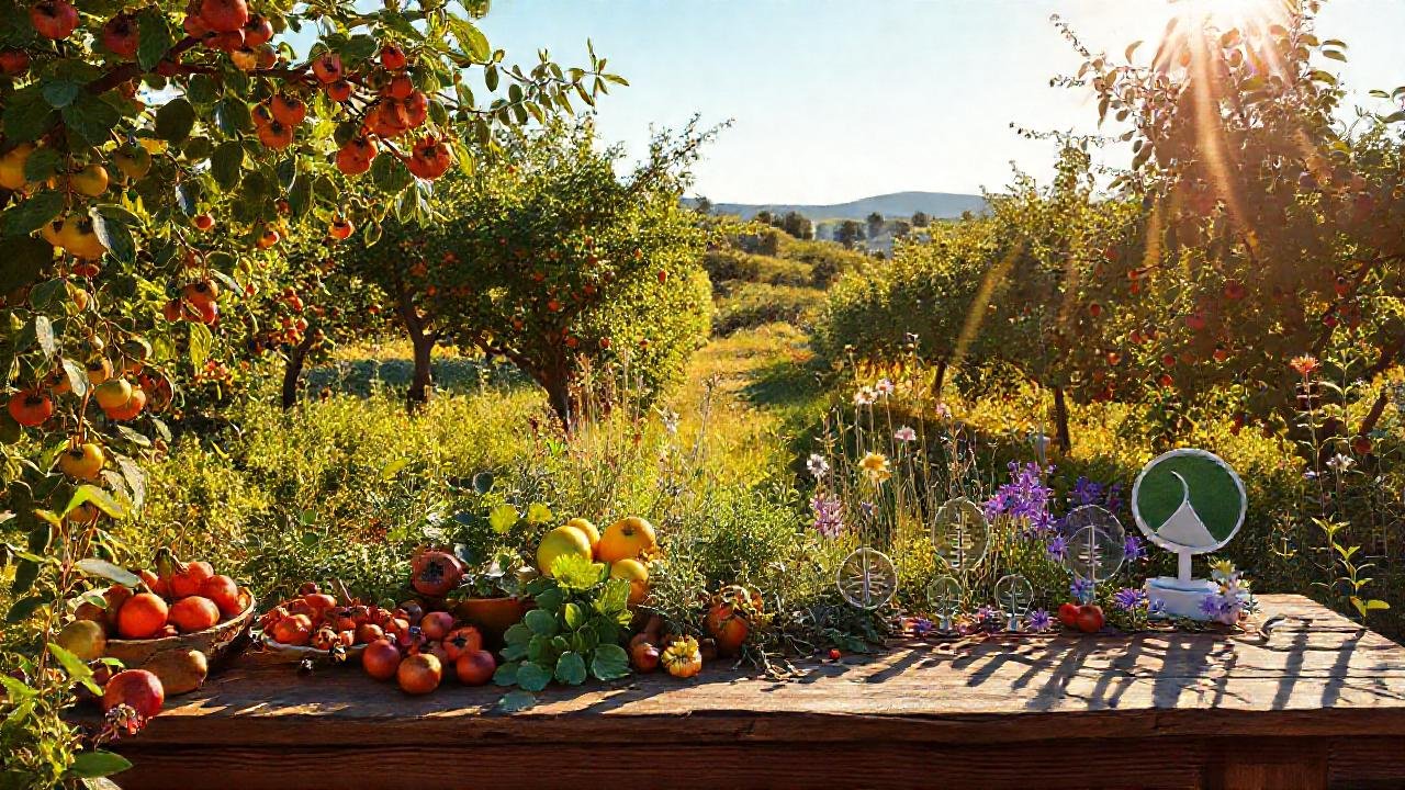 Un huerto soleado, próspero y sereno