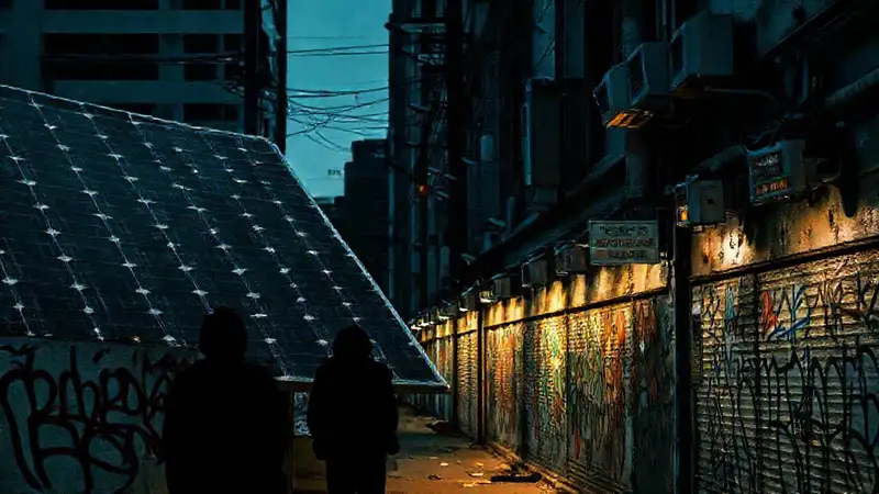 La ciudad decadente vigila con sombras