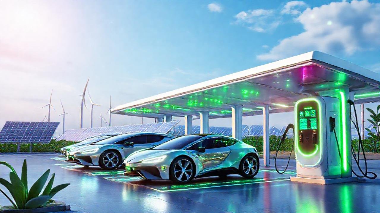 Estación futurista de energía eléctrica brillante