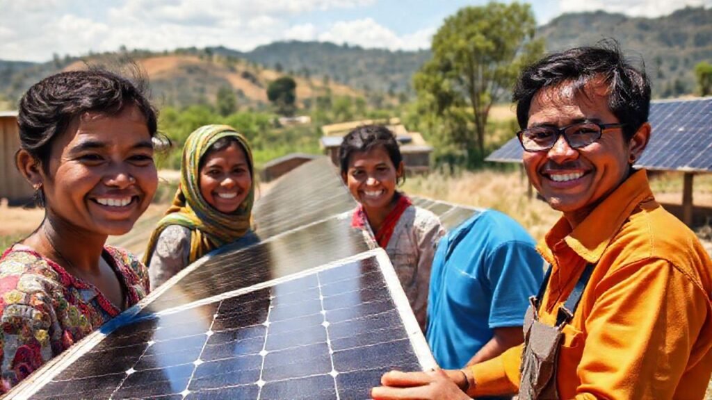 Energía solar ilumina una aldea feliz