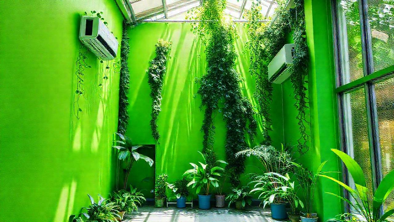 Un edificio moderno y verde brilla