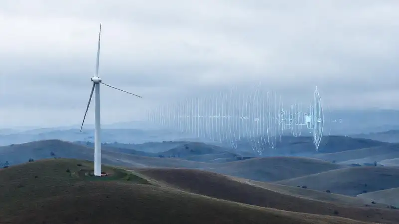 Turbina eólica en paisaje grisáceo realista