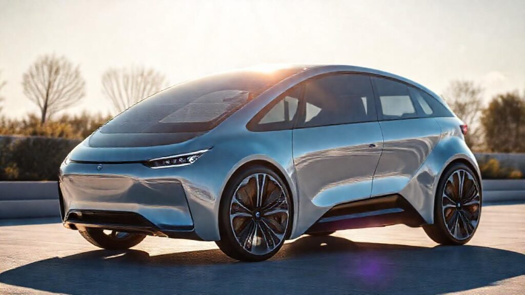 Vehículo eléctrico futurista y solar brillante