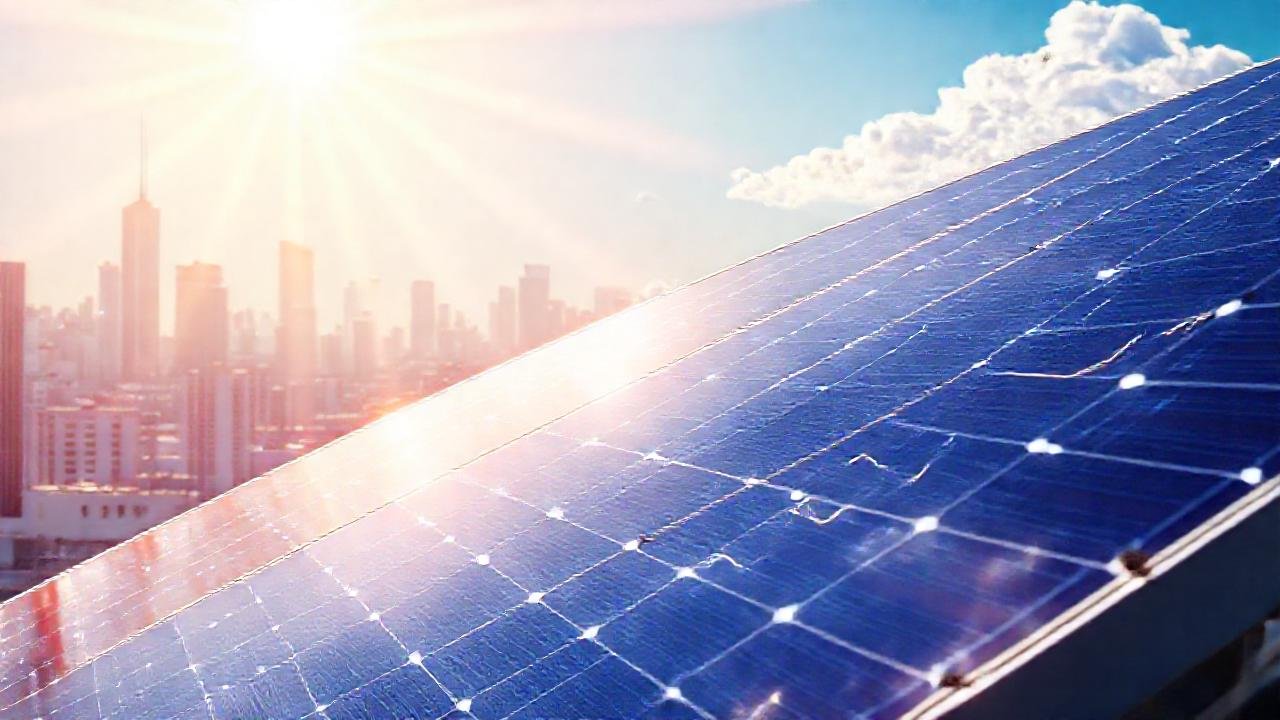 Paneles solares iluminan una ciudad futurista