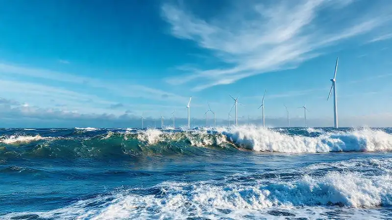 Energía costera futurista y azulada
