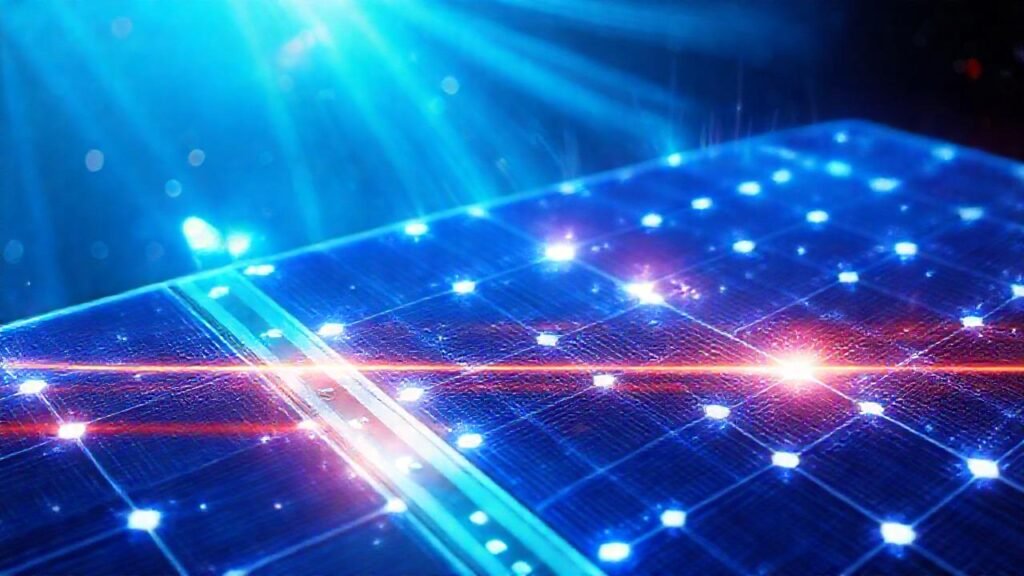 Panel solar futurista emite luz azul